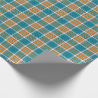 Bright Turquoise and Orange Sporty Plaid Pattern Wrapping Paper