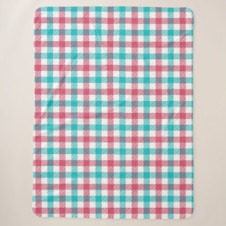 Bright Turquoise and Raspberry Pink Gingham Plaid Sherpa Blanket