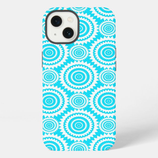 Bright Turquoise and White Fun Geometric Pattern Iphone Case (Back)