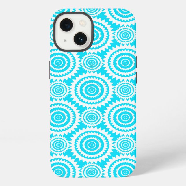 Bright Turquoise and White Fun Geometric Pattern Iphone Case (Back)