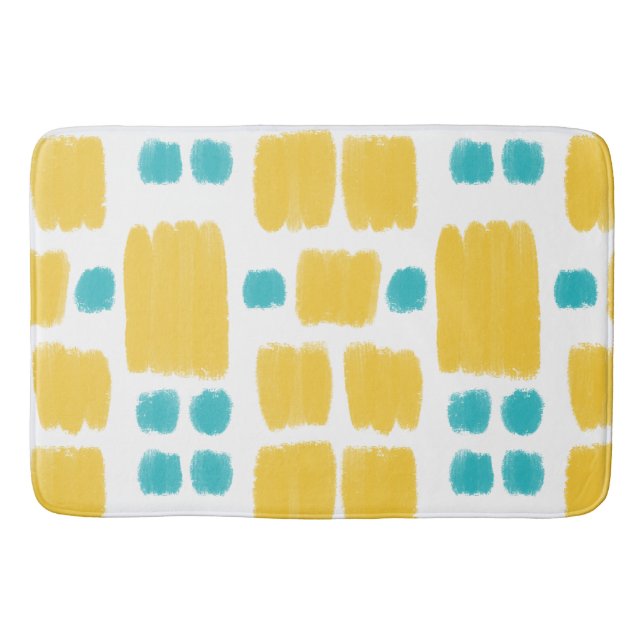 Bright Turquoise and Yellow painted shapes Bath Mat (Front)