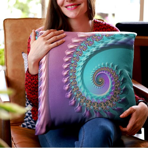 Bright Turquoise Aqua Purple Spiral Throw Pillow