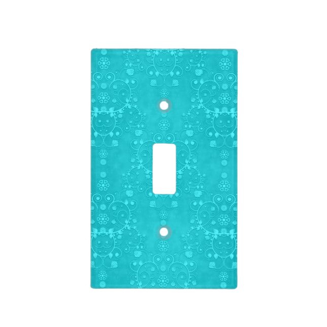 Bright Turquoise Aqua Teal Fancy Damask Pattern Light Switch Cover (Front)