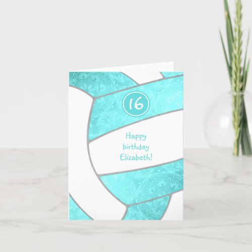 bright turquoise artsy girly volleyball birthday card