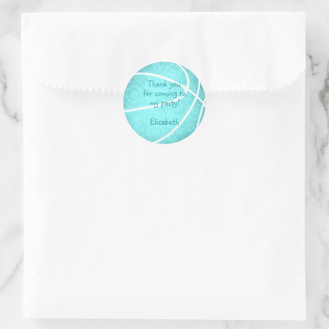 bright turquoise basketball birthday party classic round sticker (Bag)