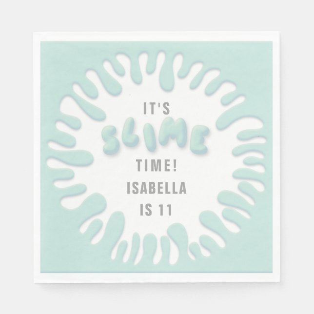 Bright turquoise blue slime party napkins (Front)