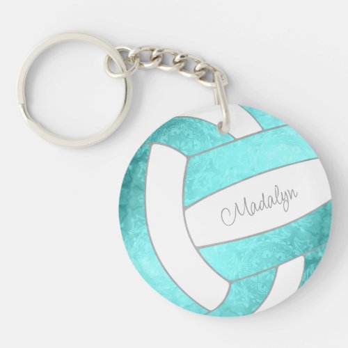 bright turquoise custom name volleyball keychain