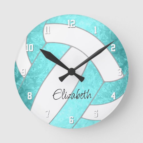 bright turquoise custom sports room volleyball round clock