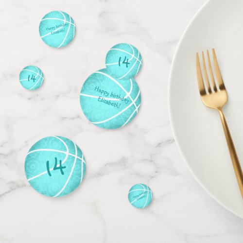 Bright turquoise girls basketball birthday party confetti