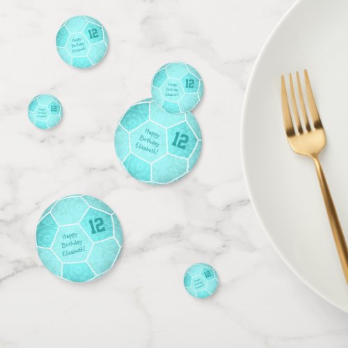 bright turquoise girls soccer birthday party confetti