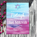 Bright Turquoise Hot Pink Glitter Star Bat Mitzvah Invitation<br><div class="desc">Colorful Bat Mitzvah invitation with turquoise,  aqua,  pink background and glitter star of david is also a festive design for a girl's 12th or 13th birthday. Simple words-only look with festive abstract brush strokes is an easy way to announce your bat mitzvah.</div>