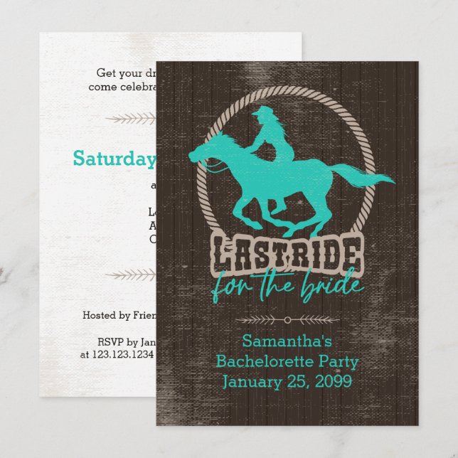 Bright Turquoise Last Ride For The Bride Invitatio Invitation (Front/Back)