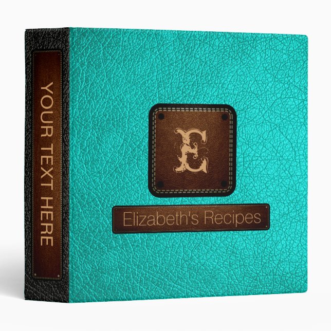 Bright Turquoise Leather Elegant Monogram Binder (Front/Spine)