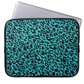 Bright Turquoise Leopard Laptop Sleeve by OrganicSaturation at Zazzle