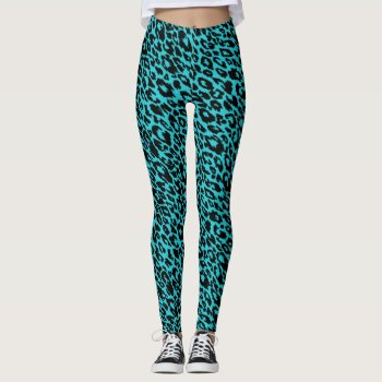 Bright Turquoise Leopard Leggings by OrganicSaturation at Zazzle