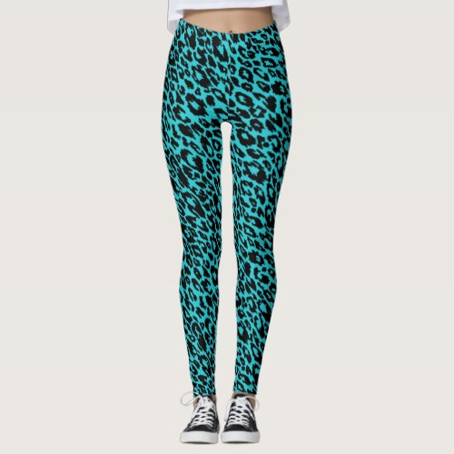 Bright Turquoise Leopard Leggings