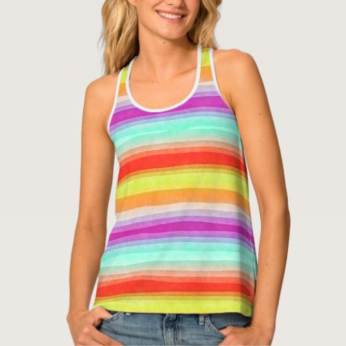 Bright Turquoise Mint Green Orange Pink Stripes Tank Top