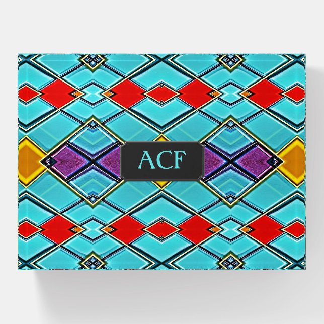 Bright Turquoise Modern Stained Glass - custom Paperweight (Front)