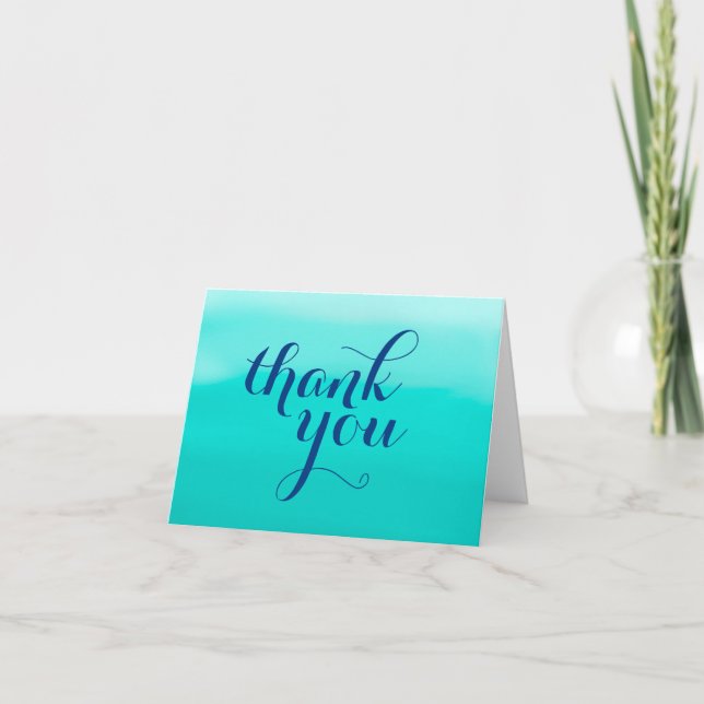 Bright Turquoise Painted Gradient Letterpress Thank You Card (Front)