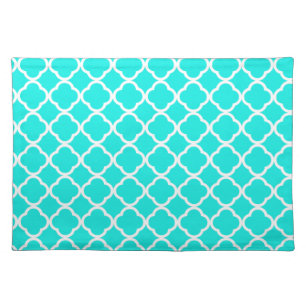 Bright Turquoise Quatrefoil Cloth Placemat