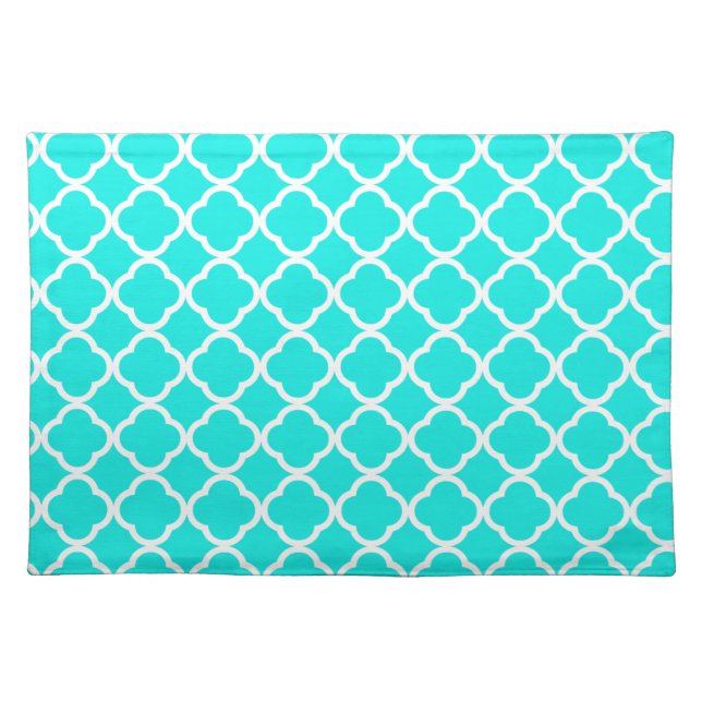 Bright Turquoise Quatrefoil Cloth Placemat (Front)