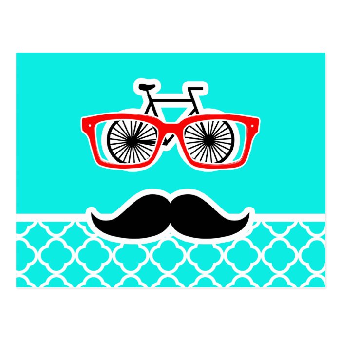 Bright Turquoise Quatrefoil; Funny Hipster Post Card