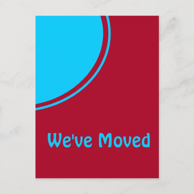 Bright turquoise red modern moving announcement postcard (Front)