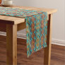 Bright Turquoise Teal Aqua Blue Orange Tribal Art Medium Table Runner