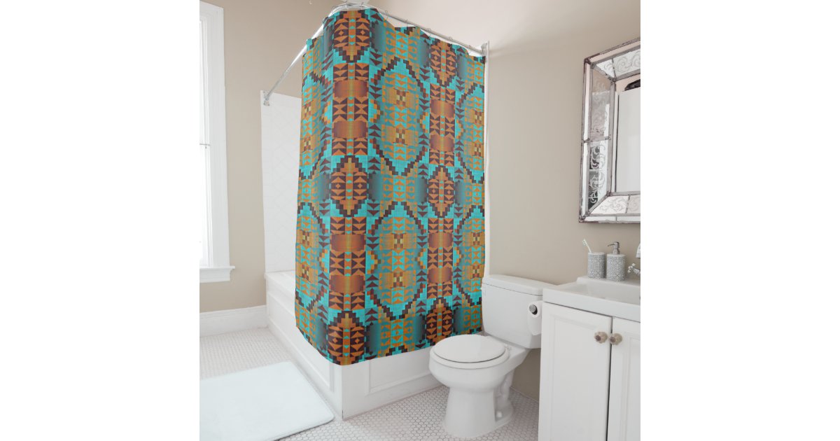 Bright Turquoise Teal Aqua Blue Orange, Brown And Teal Shower Curtains