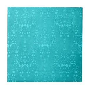 Bright Turquoise Teal Aqua Damask Pattern Ceramic Tile
