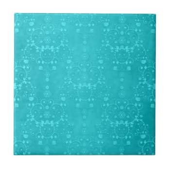 Bright Turquoise Teal Aqua Damask Pattern Ceramic Tile by MHDesignStudio at Zazzle