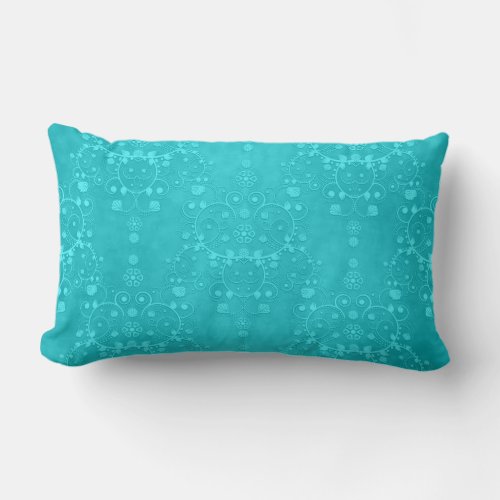 Bright Turquoise Teal Aqua Damask Pattern Lumbar Pillow