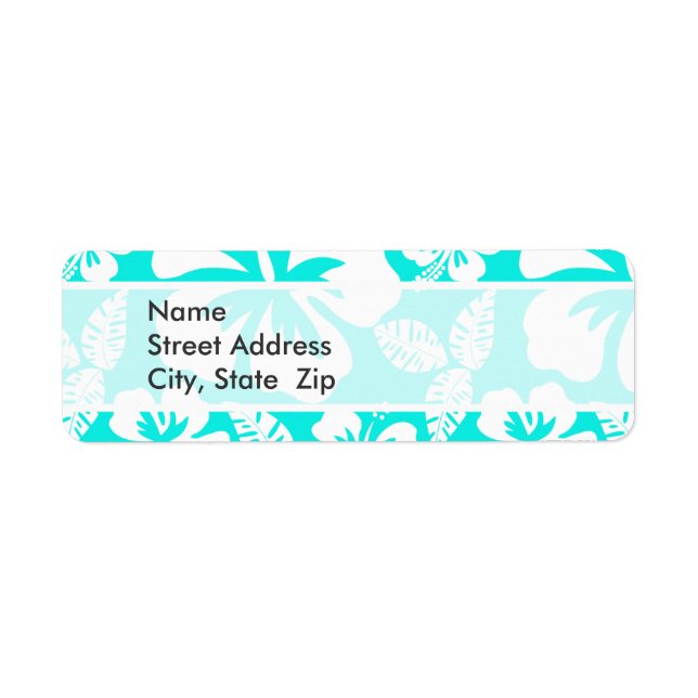 Bright Turquoise Tropical Hibiscus Label (Front)