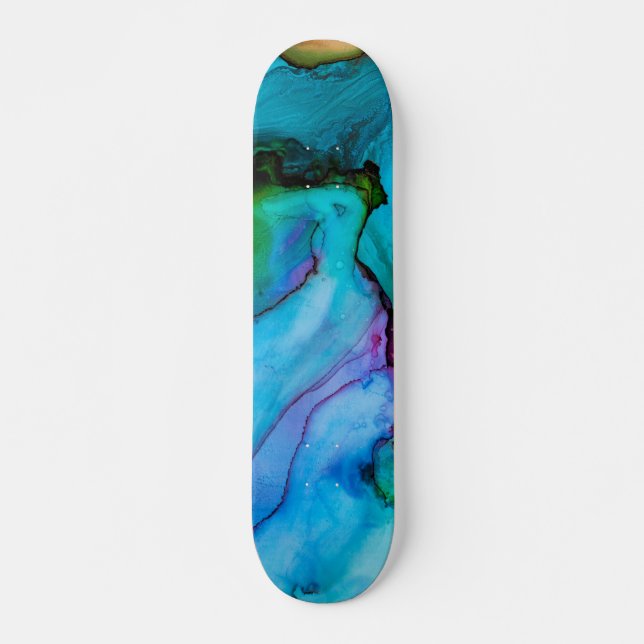 Bright Turquoise Watercolor Wash Skateboard (Front)
