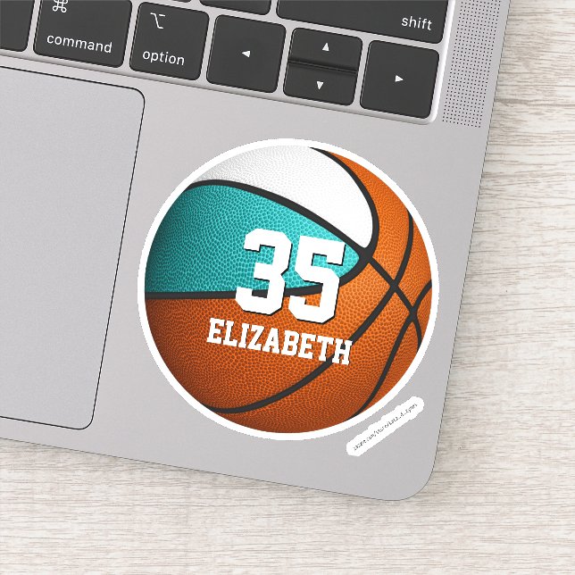 Bright turquoise white girls basketball Sticker (Detail)