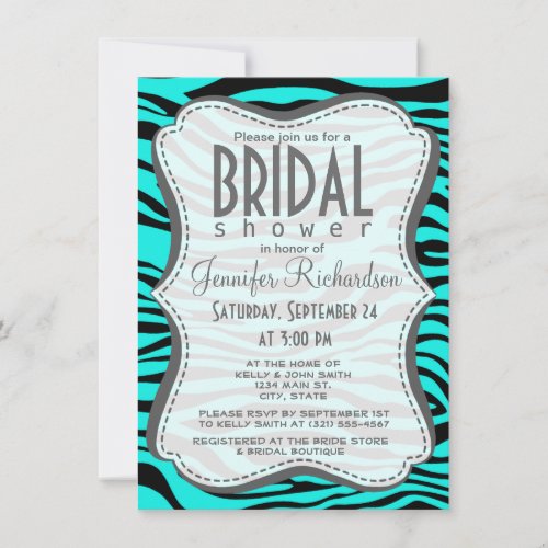 Bright Turquoise Zebra Stripes Animal Print Personalized Invites