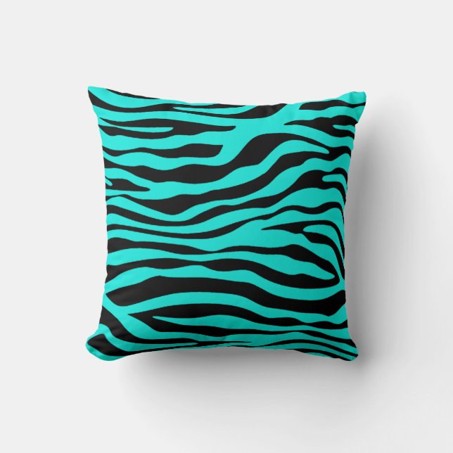 Bright Turquoise Zebra Stripes Animal Print Throw Pillow (Front)