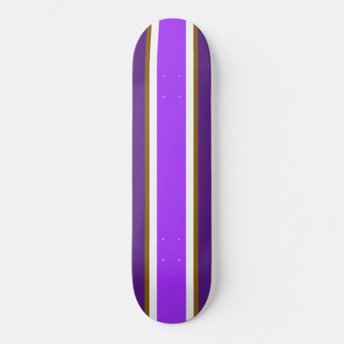 Bright Two Tone Purple White Brown Racing Stripes Skateboard