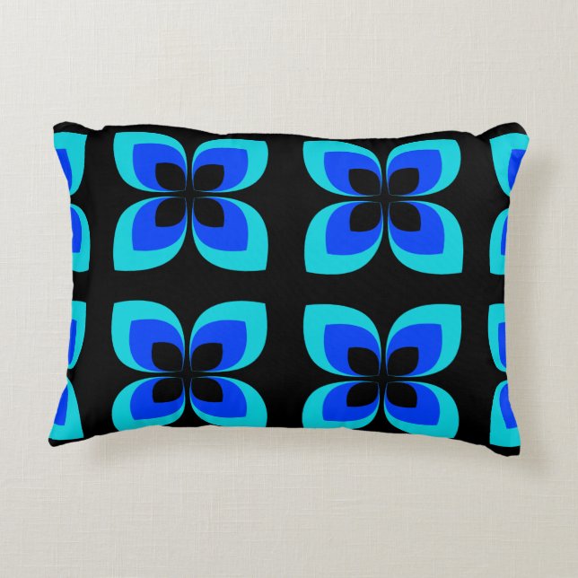 Bright Two Toned Blue Flower Pattern Accent Pillow (Back)