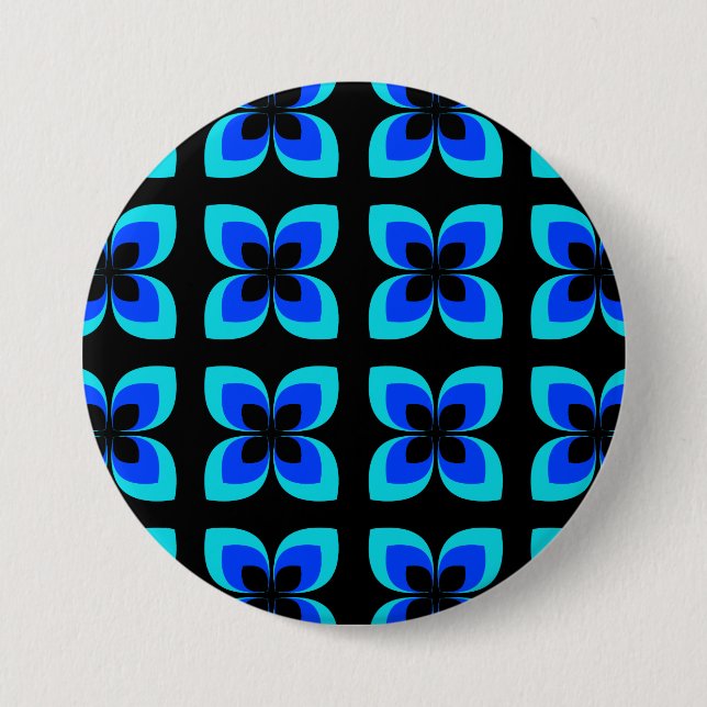 Bright Two Toned Blue Flower Pattern Button (Front)