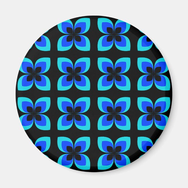 Bright Two Toned Blue Flower Pattern Magnet (Front)