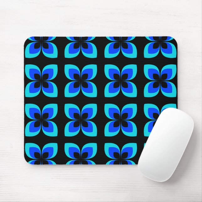 Bright Two Toned Blue Flower Pattern Mouse Pad (With Mouse)