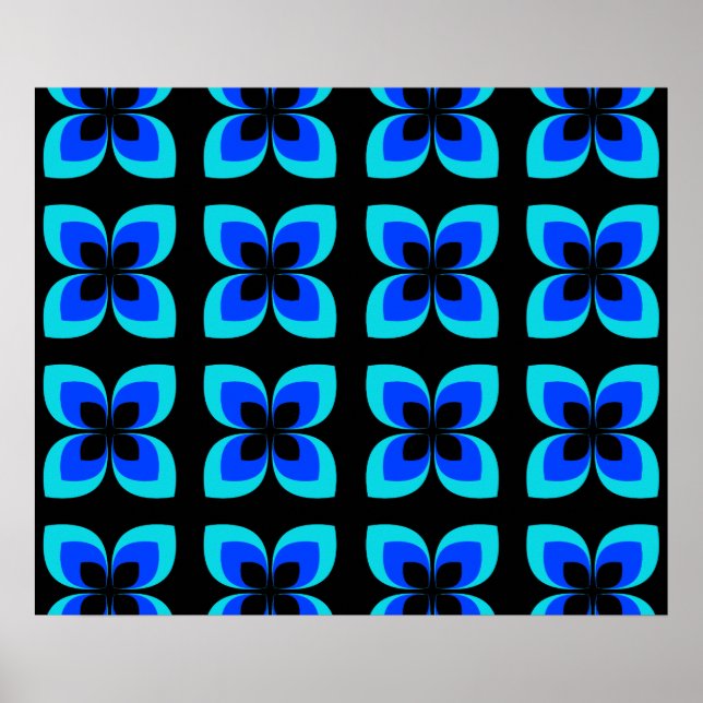 Bright Two Toned Blue Flower Pattern Poster (Front)