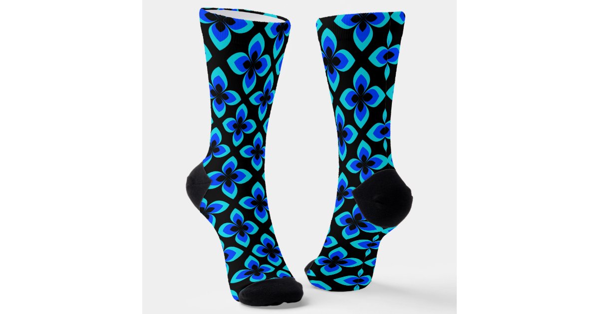 Bright Two Toned Blue Flower Pattern Socks Zazzle