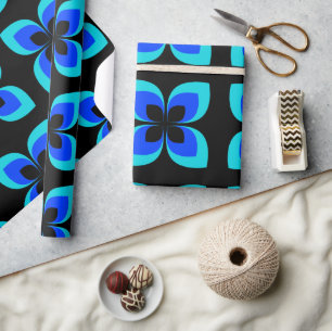 Bright Two Toned Blue Flower Pattern Wrapping Paper