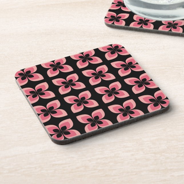 Bright Two Toned Pink Flower Pattern Beverage Coaster (Left Side)