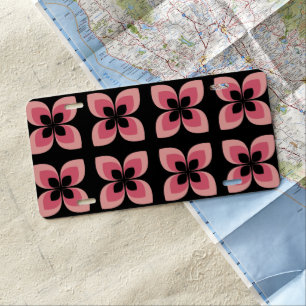 Bright Two Toned Pink Flower Pattern License Plate