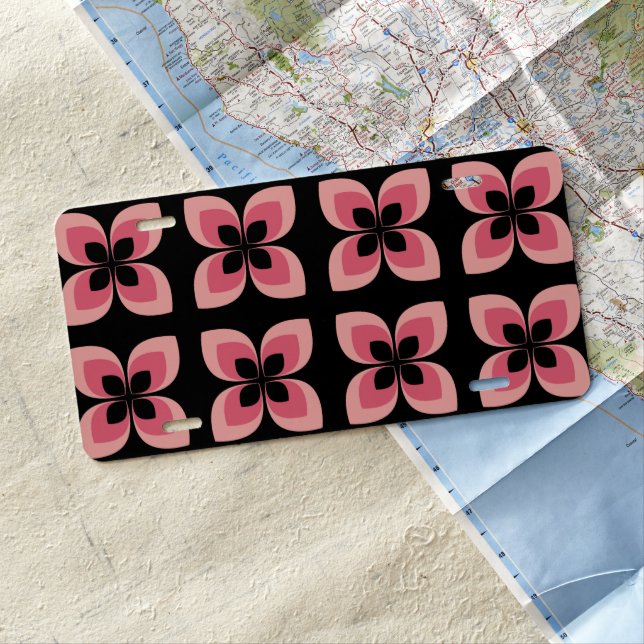 Bright Two Toned Pink Flower Pattern License Plate (In Situ)