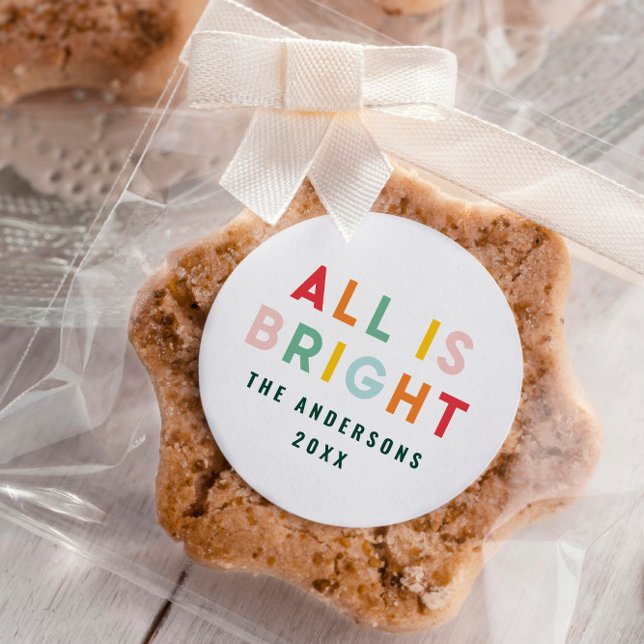 Bright typography modern Christmas family  Classic Round Sticker (Creator Uploaded)