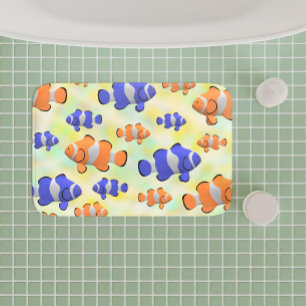 bright underwater ocean 3d blue orange clown fish bath mat
